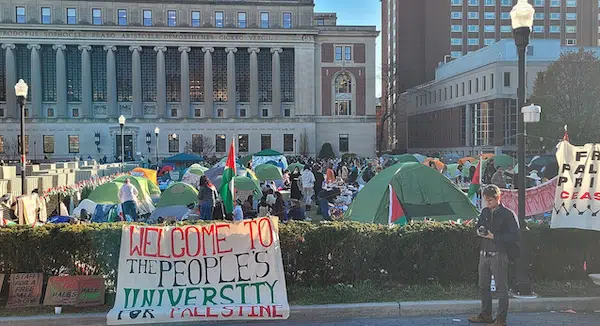 MR Online | عباد ديرانية CC0 A sign displayed at the Gaza Solidarity Encampment at Columbia University stating Welcome to the Peoples University for Palestine April 22 2024 | MR Online